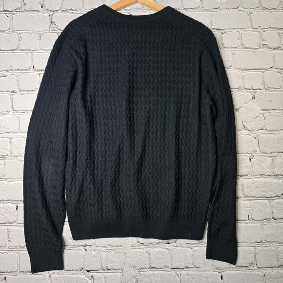 Cutter And Buck Black V-Neck 100% Merino Wool Ripple Knit Sweater Size Large - Picture 7 of 10